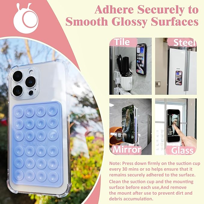 Anteel MAX Silicone Suction Phone Case Adhesive Mount, Upgraded Super Strong Grip, Durable, Easy to Use, Hands-Free Sticky Phone Holder for Selfies, Tiktok Videos, 2.56"x3.94" (LPK&WHT)