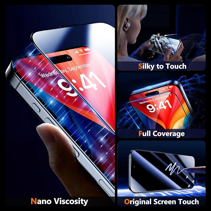 UniqueMe for iPhone 15 Pro Screen Protector - [Military Grade Shatterproof & 9H+ Hardness] Screen Protector 15 Pro Tempered Glass Full Coverage Protection, Easy Installation, 2 Packs