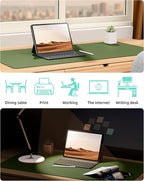 YSAGi Leather Desk Protector, Office Mat, Large Mouse Mat, Non-Slip PU Leather Blotter, Laptop Pad, Waterproof Writing Pad for Office and Home (Green, 35.4" x 17")
