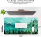 Lokigo Green Forest Mouse Pad, Waterproof Extended Large Gaming Mousepad with Non-Slip Rubber Base Stitched Edges Desk Pad Keyboard Writing Desk Mat Office Home Study 31.5"x15.7", Mountain