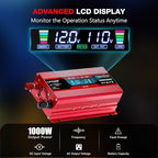 LVYUAN 1000W Car Power Inverter 12V to 110V / 120V DC to AC with 2 US Sockets, Cigarette Lighter, LCD Display, USB Ports for Car, Home, Outdoor, Camping