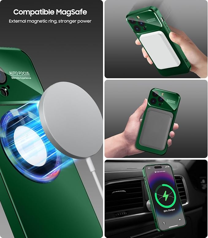 Magnetic for iPhone 16 Pro Max Case, Compatible with MagSafe, Built-in Camera Lens Protector, Logo View, Military Grade Drop Protection Phone Cover, Green