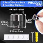 5 Sets Charger Holders for Cords, Black Adjustable Cable Anchor Holders, Adhesive Metal Cord Clips, Cable Management Wire Organizers for Desk, Office, Nightstand