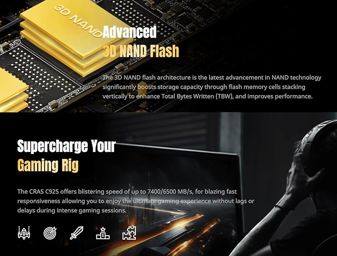 KLEVV CRAS C925 500GB M.2 2280 NVMe PCIe Gen4x4 Internal Gaming SSD with Aluminium Heatsink, Compatible with PS5, up to 7400MB/s (K500GM2SP0-C9T)