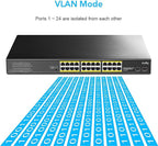 Cudy 24 Gigabit Ethernet Unmanaged PoE+ Switch, 300W, 24 * 100/1000Mbps PoE+ Ports, 2 Gigabit SFP, CCTV / VLAN Mode, 19-inch Rackmount, 802.3af/at, GS1028PS2