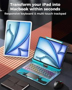 SIEBITU Clear Wireless Keyboard Case for iPad Air 11-inch (M3 2025/M2 2024) & iPad Pro 11-inch 4th 3rd 2nd 1st Gen, 7-Color Backlit with Multi-Touch Trackpad for 10.9" iPad Air 4th/5th Gen, Blue