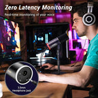 TONOR XLR/USB Gaming Mic, Dynamic Microphone for Podcast Recording Streaming with RGB Light, Mute Button, Headphones Jack, Monitoring, Desktop Stand, Metal Vocal Mic for PC Mac Android PS4/5 TD520S