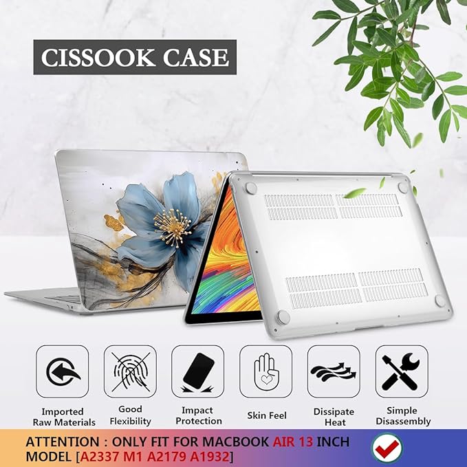 CISSOOK Compatible with MacBook Air 13 inch Case M1 2021-2018 Release Model A2337 A2179 A1932, Protective Plastic Hard Shell Case Cover for MacBook Air 13-inch with Touch ID, Retro Golden Floral
