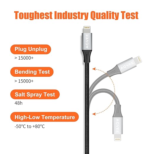 AGVEE 2 Pack 4 inch Lightning Extension Cable, Braided Female to Male Extender Full Function Cord Compatible with iPhone iPad, Data Sync Video Audio & Charging Connector Adapter, Dark Gray