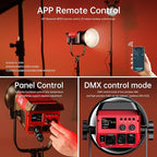 GVM Photography Lighting 300W Bi-Color Studio Lights with 45°Standard Reflector 65700Lux@1m CCT 2700~6800K 12Lighting Scenes App Control LED Video Light