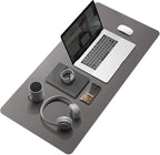 YSAGi Desk Mat, Mouse Pad,Waterproof Desk Pad,Large Mouse pad for Desk, Leather Desk Pad Large for Keyboard and Mouse,Dual-Sided Mouse Mat for Office and Home (Dark Grey, 35.4" x 17")