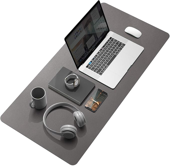 YSAGi Desk Mat, Mouse Pad,Waterproof Desk Pad,Large Mouse pad for Desk, Leather Desk Pad Large for Keyboard and Mouse,Dual-Sided Mouse Mat for Office and Home (Dark Grey, 35.4" x 17")