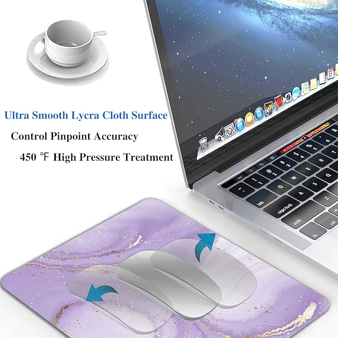 Gold Splatter Marble Mouse Pad, Purple Texture Marbling Mousepad for Design, Anti-Slip Rubber Base Wireless Mouse Pads for Laptop