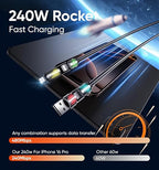 MAGIC JOHN 240W 4 in 1 Charging Cable, 6.6FT USB C to Lightning Cable [MFi Certified], Multi Chargers for All Devices, Chubby USB A/C to C/Lightning with Light for iPhone/MacBook/iPad/Samsung/Switch 2