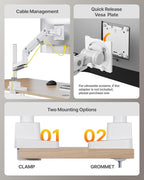 monTEK 17-57 Inch Ultrawide Monitor Arm for Up to 59.4lbs Screens, Aluminum Heavy-Duty Gas Spring Single Curved Screen Adjustable Monitor Stand,75/100mm Vesa Mount, White