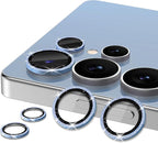 for Samsung Galaxy S25 Ultra Camera Lens Protector, Individual Metal Ring Tempered Glass Lens Cover, [Strong Adsorption] Scratch Resistant Ultra-Thin HD Clear Lens Cover, 1 Set-Blue Sparkly