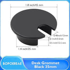 Desk Grommet 1-3/8" (35 mm), Desk Cord Hole Cover, Cable Grommet Metal Zinc Alloy Materilal, Desk Hole Grommet for Office and Home Table Cable, Detachable Cable Cord Organizer (Flat Black 2 Pcs)