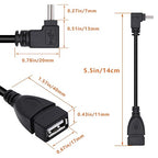90 Degree Mini USB to USB A OTG Adapter Cable 5.5in Down Angle Mini USB 5-Pin Type B Male to USB Type A Female Adapter Cord for Digital Cameras,Black,14cm(2 Pack,Down)