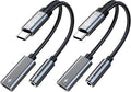 2PCS USB C Splitter for KZ ZS10 PRO, CCZ CA01 USB C to 3.5mm Audio Headphone and Charger Adapter, Type C Headphone Splitter 1 in 2 Out, Dongle Audio Cable DAC for Samsung Galaxy S25/S24 (USBC-3.5MM)