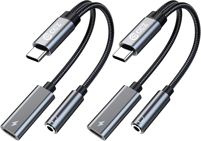 2PCS USB C Splitter for KZ ZS10 PRO, CCZ CA01 USB C to 3.5mm Audio Headphone and Charger Adapter, Type C Headphone Splitter 1 in 2 Out, Dongle Audio Cable DAC for Samsung Galaxy S25/S24 (USBC-3.5MM)