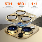 Camera Lens Protector for iPhone 16 Pro Max/16 Pro/15 Pro Max/15 Pro/14 Pro Max/14 Pro, Aluminum Alloy Sapphire Glass Camera Screen Cover, Case Friendly- Glitter Gold