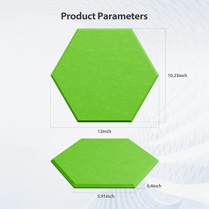 12 Pack Acoustic Panels Self Adhesive Sound Proof Foam, High Density Sound Acoustic Foam Panel, 12 X 10.23 X 0.4 Inch Hexagon Wall Panels in Home,Office,Reccording Room,Studio (Fruit Green)