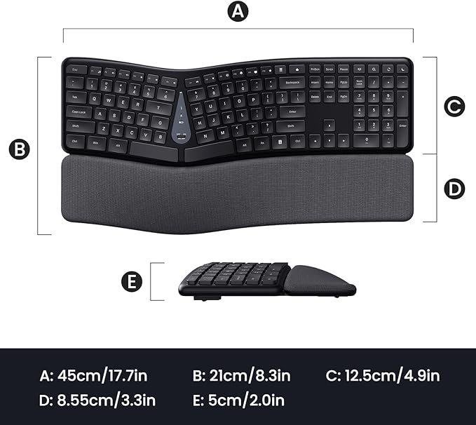 Wireless Ergonomic Keyboard, Split Keyboard with Wrist Rest and Cleaning Brush, 2.4G Computer Keyboard, Comfortable and Natural for Windows PC Laptops