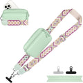 Clip and Go Strap for Phone with Wallet Crossbody, Adjustable Phone Lanyard with Detachable RFID Wristlet Wallet, Pattern Strap - Green (L)