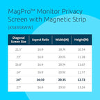 Kensington MagPro 24 Inch Magnetic Computer Privacy Screen for Desktop, Removable 16:10 Computer Privacy Filter, Anti-Glare Blue Ray Reduction, Compatible with Slim Bezel Monitors, K55423WW
