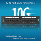 Rapink Patch Panel 12 Port Cat6 10G Support, Network Patch Panel UTP 10-Inch, Wallmount 1U Ethernet Patch Panel Punch Down Block for Cat6, Cat5e, Cat5 Cabling