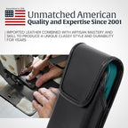 Turtleback Belt Holder for iPhone 16 Pro, 16e, 15 pro 14 Pro 13 Pro -Medium- Fits w/Shockproof Commuter Style Cases, Premium Black Leather Vertical Holster, Magnetic Closure Leather Wrapped Clip