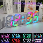 KOSUMOSU LED Wall Clock 15" RGB Digital LED Clock for Living Room Decor, Large Display Gaming Room Clocks, Dimming/12/24 Hr Time/Date/Temp/Remote (White Clock with Neon Light)