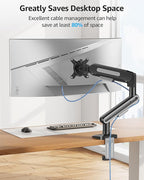 MOUNTUP Single Monitor Desk Mount for 4.4-26.5lbs, Heavy Duty Monitor Arm for 40 39 37 34 32 27inch, Full-Motion Monitors Stand, Height Adjustable Gas Spring Monitors Arm with C-Clamp＆Grommet Base