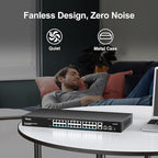 VIMIN 24 Port Gigabit PoE Switch with 2 Uplink Gigabit & 2 SFP Ports, 24-Port Ethernet PoE Switch Unmanaged w/ 320W High Power, Support IEEE802.3af/at, VLAN, Rack-Mount, Sturdy Metal Housing