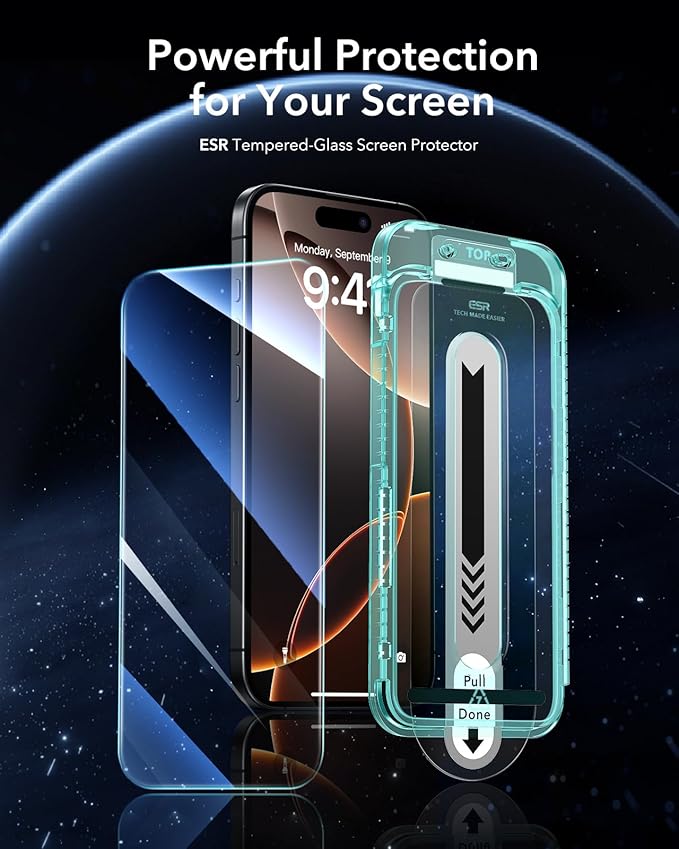 ESR 3 Pack for iPhone 16 Pro Max Screen Protector, [9H Hardness] [Military Grade Shatterproof] Tempered Glass Film with Flawless Fit Tray, HD Clear, Scratch Resistant