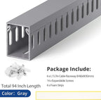 94.5in(6X L15.7in) Professional Server Rack Cable Management Raceway, H1.6in x W1.2in Cable Raceway Kit, Electrically Safe PVC Open Slot Wire Raceway for Under Desk/Computer/Network Cords, Grey