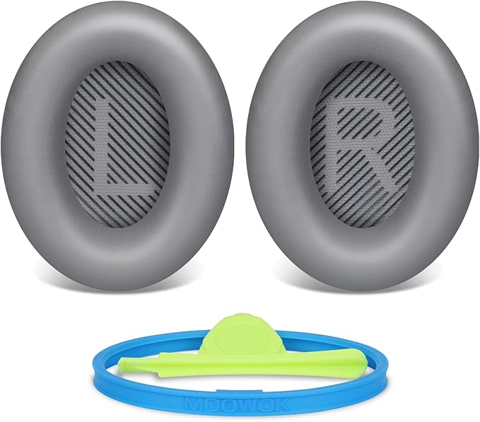 Replacement Earpads Cushions for Bose QuietComfort35&35ii(QC35 II & QC35) Silver Headphones - Professional Positioning Tools Included, Noise-Isolating Memory Foam & Breathable Leather (Grey)