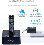 StarTech.com 1:1 M.2 NVMe Drive Duplicator, 90GBpm Standalone M.2 SSD Cloner/Copier, USB-C 3.2 20Gbps M.2 Dual-Bay Drive Dock