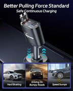 DreamBee Retractable Car Charger,66W Super Fast USB Car Phone Charger,Dual TypeC Retractable Cables Gifts for Men Women Car Truck Accessories for Samsung Galaxy S23+/S23/ S22 iPhone 15/14,iPad