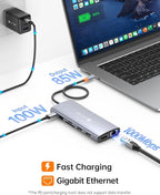 NOVOO USB C Docking Station Dual Monitor for Laptop, 14 in 1 Hub Adapter Thunderbolt 3 to Dual 4K60 HDMI+8K30 DP USB C/A Data 100W PD RJ45 SD/TF