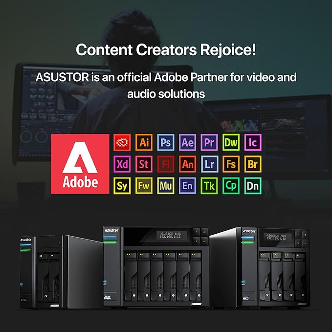 Asustor Lockerstor 4 Gen2 - AS6704T | 4-Bay NAS, Quad-Core 2.0GHz Processor, 4 M.2 NVMe Slots (PCIe 3.0), Dual 2.5GbE, Expandable to 10GbE, 4GB DDR4 RAM, (No Drive)