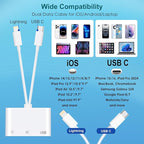 SD Card Reader for iPhone/iPad, Dual-Connector (USB C & Lightning) for Camera Memory Cards, 3-in-1 Micro SD Card Reader for Camera Adapter, Support SD, Micro SD, USB 3.0, Plug & Play