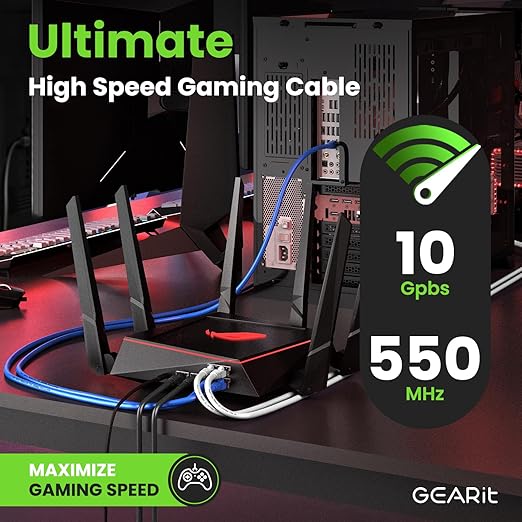 GearIT Cat 6 Ethernet Cable Pack - 10-Pack 20 ft Cat6 Ethernet Patch Cables | RJ45 Network Patch Cable, 10 Gbps Snagless Gold-Plated Connectors - Ethernet Cable Cat 6 for PC, TV, Router - Black