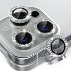 Choiche Compatible for iPhone 16 Pro/iPhone 16 Pro Max Camera Lens Protector Bling, 9H Tempered Glass Camera Cover Screen Protector Metal Ring Decoration Accessories (Diamond-Silver)