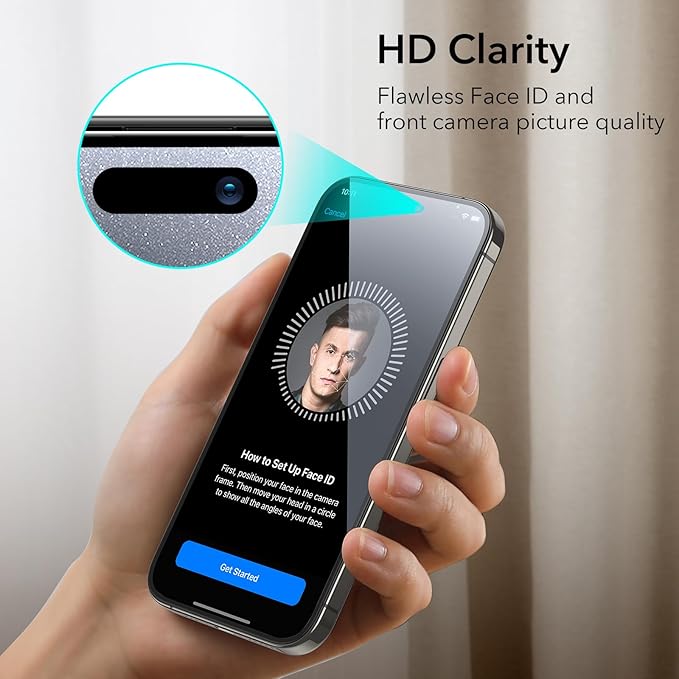 ESR 3+1 Pack for iPhone 15 Pro Screen Protector, 3 Black Edge Tempered-Glass Film and 1 Set Camera Lens Protector, 2.5D Curved Edges, Full-Coverage Military-Grade Protection, Scratch Resistant