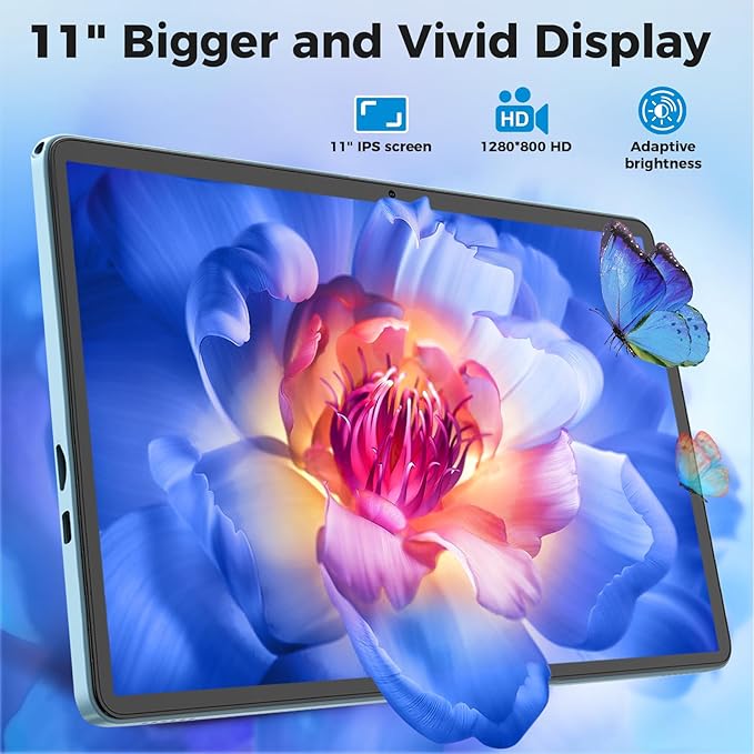 Android Tablet, 11 inch Android 15 Tablet with Keyboard, 24GB+128GB, 1TB Expand, 8000mAh, 5MP+13MP, 2.4G&5G WiFi, IPS Touch Screen, GMS Certified, 2 in 1 Tablets with Case, Mouse, Stylus(Silver)