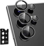 for Samsung Galaxy S23 Ultra Camera Lens Protector, Individual Metal Ring Tempered Glass Lens Cover, [Strong Adsorption] Scratch Resistant Ultra-Thin HD Clear Lens Cover, 1 Set-Black