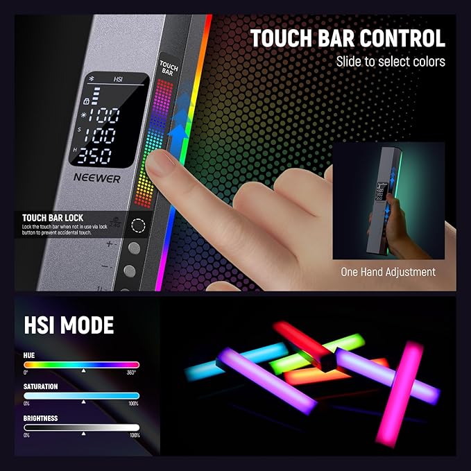 NEEWER RGB1 LED Tube Light Stick with Metal Barndoor, Handle, Touch Bar/APP Control, Magnetic Handheld RGB Video Light, 3200K-5600K CRI98+ Dimmable Photography Lighting with 6400mAh Battery, 17 Scenes