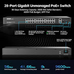 24 Port Full Gigabit PoE Switch with 2 GE Uplink, 2 Gigabit SFP, IEEE802.3af/at Max 400W, YuLinca Unmanaged Rackmount Switch with VLAN and AI Watchdog