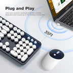 KNOWSQT Wireless Keyboard and Mouse Combo - White-DarkBlue Full-Sized 2.4 GHz 104 Keys Typewriter Keyboard, Flexible Round Keycap and Optical Mouse for Windows, Computer, PC, Laptop, Desktop
